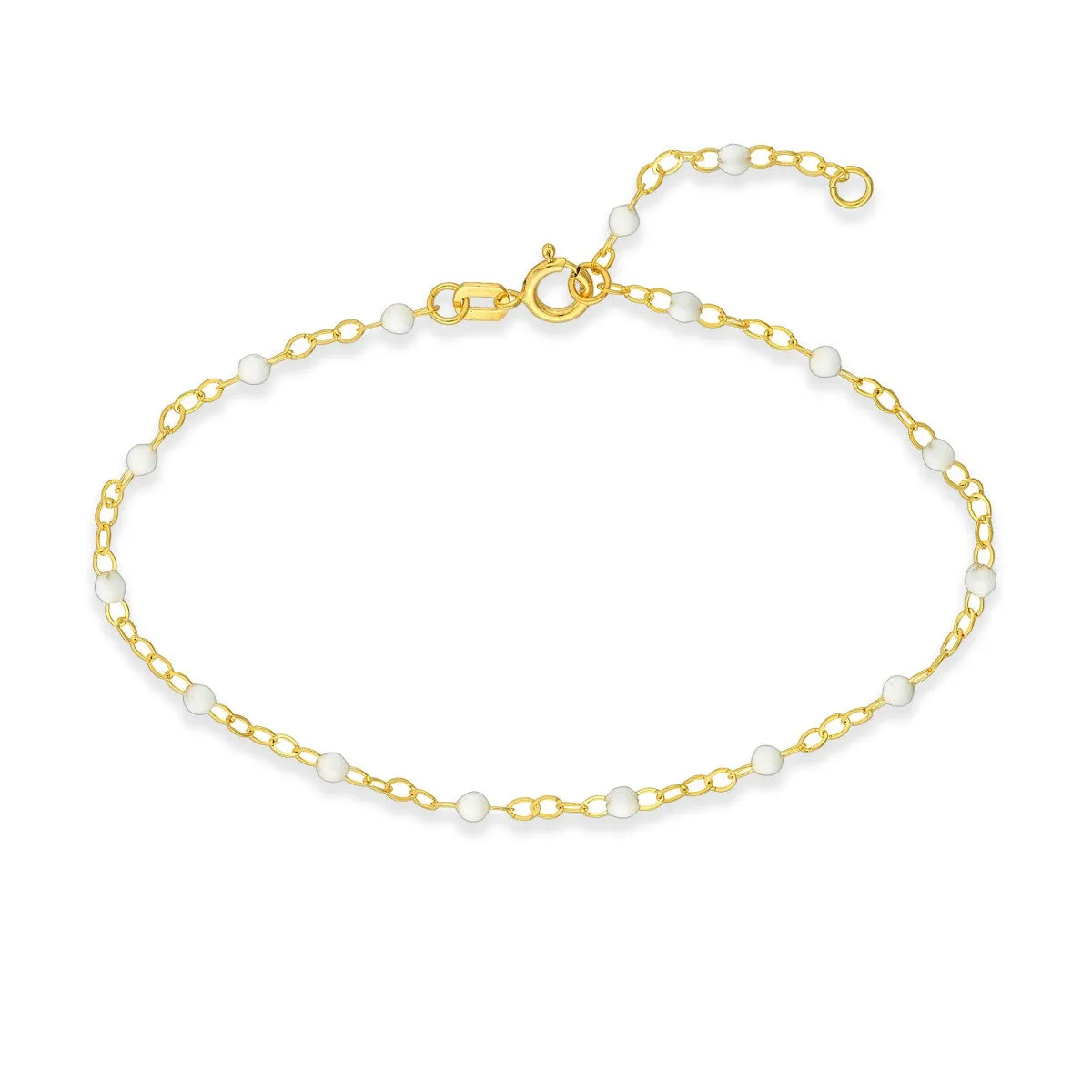 10KT Gold & White Enameled Beaded Anklet