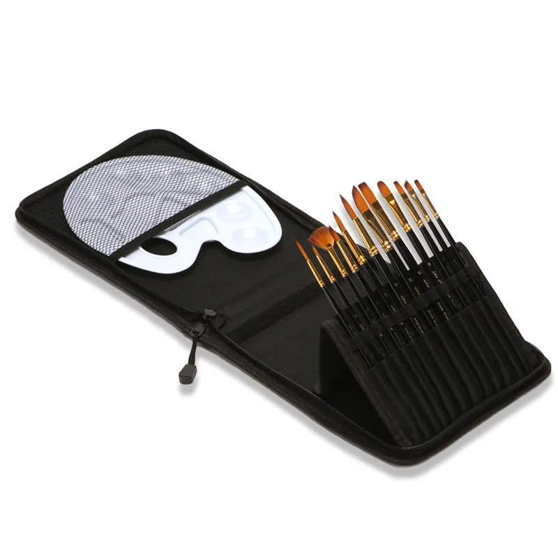 12 PCs Black Stick Nylon Hair Black with Palette Art Brushes