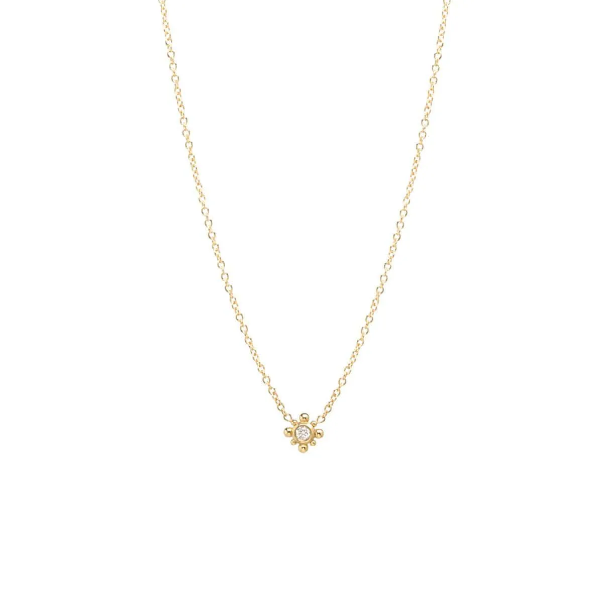 14K Gold Tiny Bead Diamond Starburst Necklace