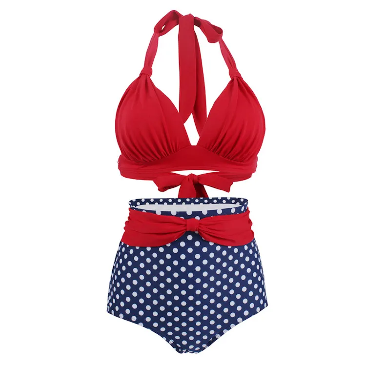 1950s Lemon Polka Dot Halter Bikini