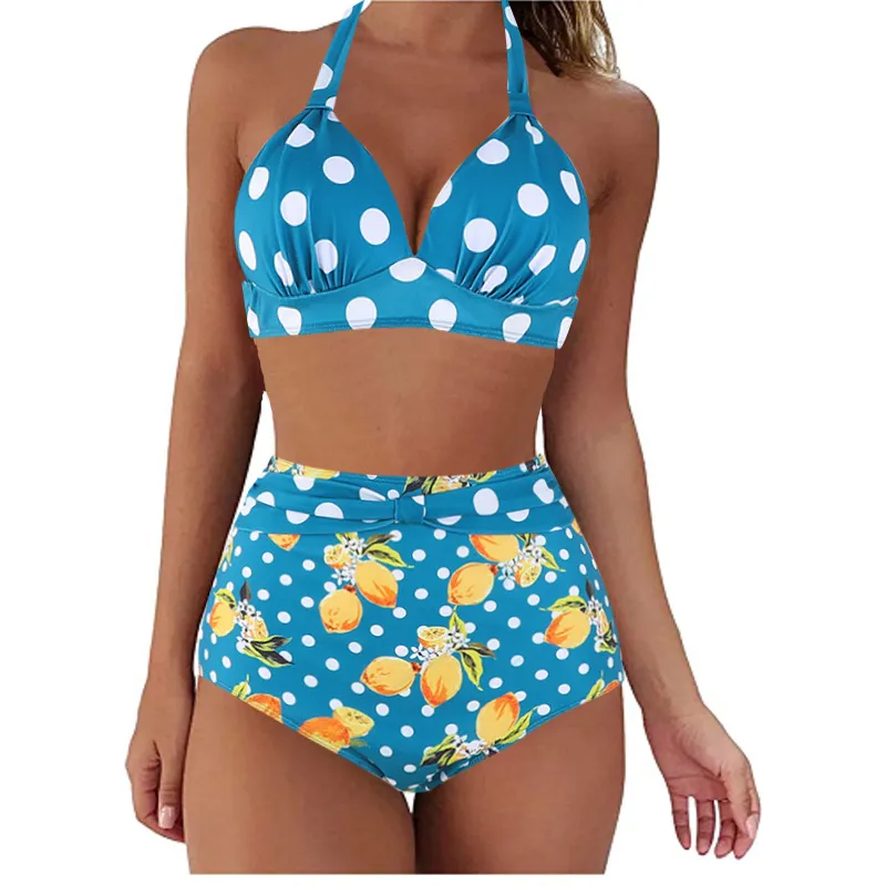 1950s Lemon Polka Dot Halter Bikini