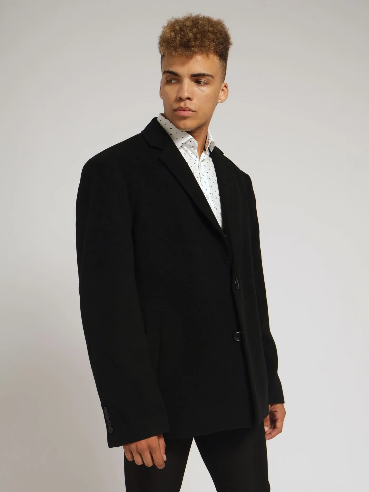 2 Button Melton Coat - Black