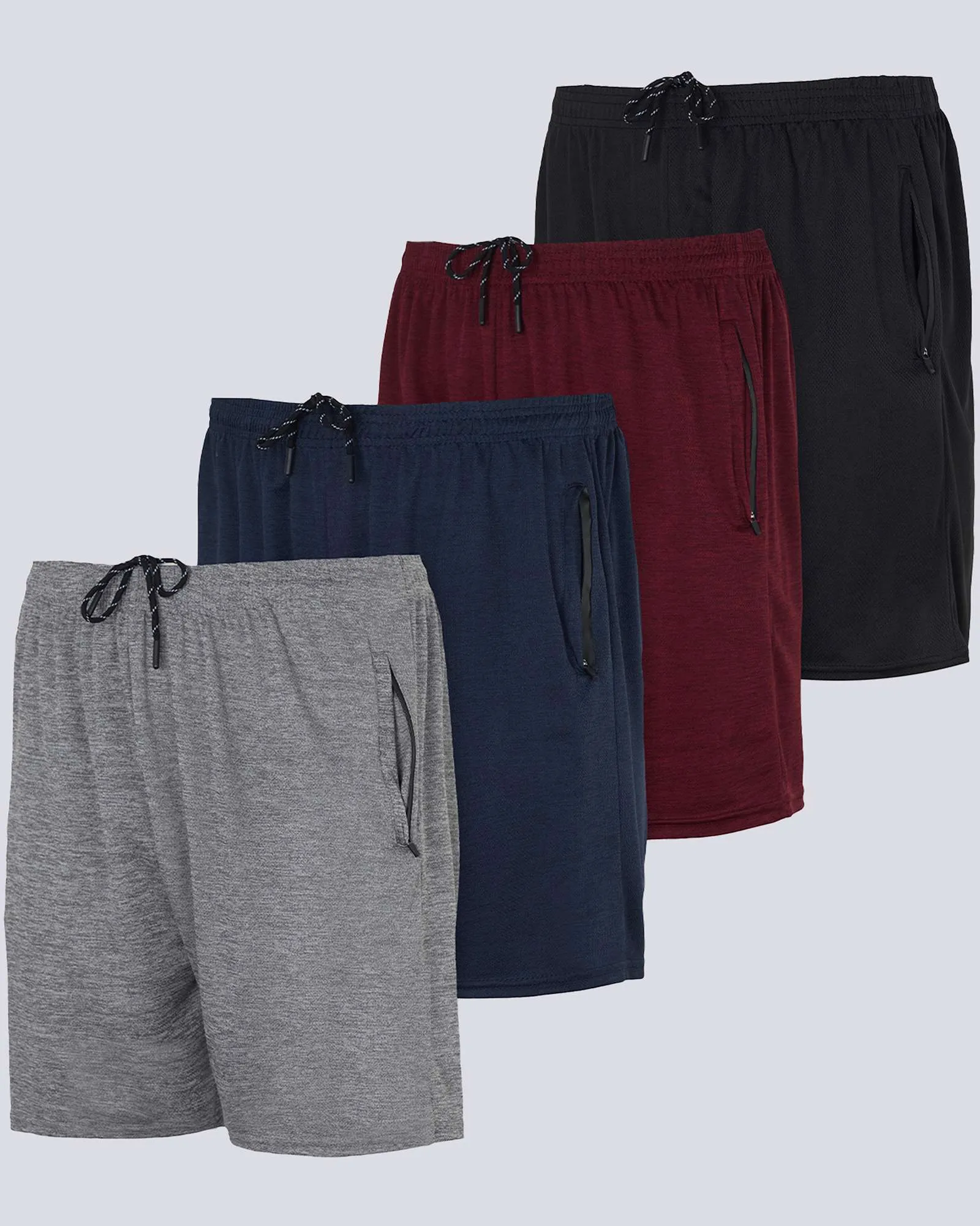 4 Pack: 7 Athletic Running Quick Dry Mesh Shorts with Zipper Pockets (Available In Big & Tall)