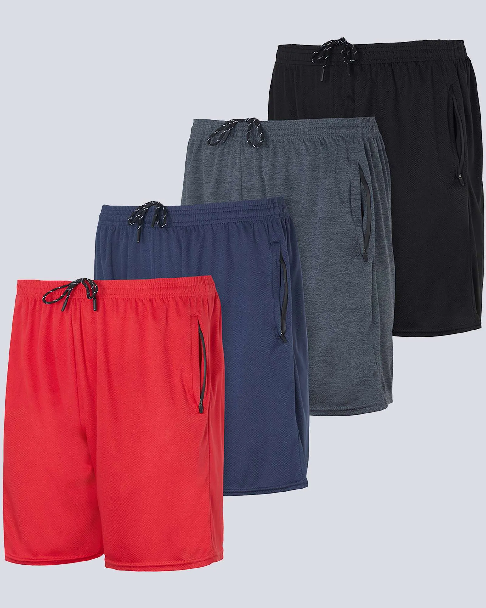 4 Pack: 7 Athletic Running Quick Dry Mesh Shorts with Zipper Pockets (Available In Big & Tall)