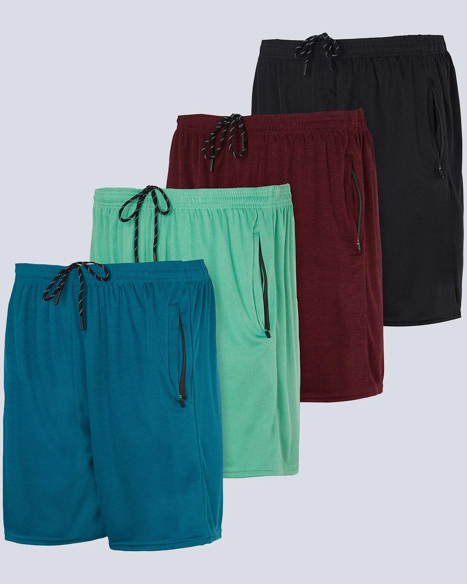 4 Pack: 7 Athletic Running Quick Dry Mesh Shorts with Zipper Pockets (Available In Big & Tall)