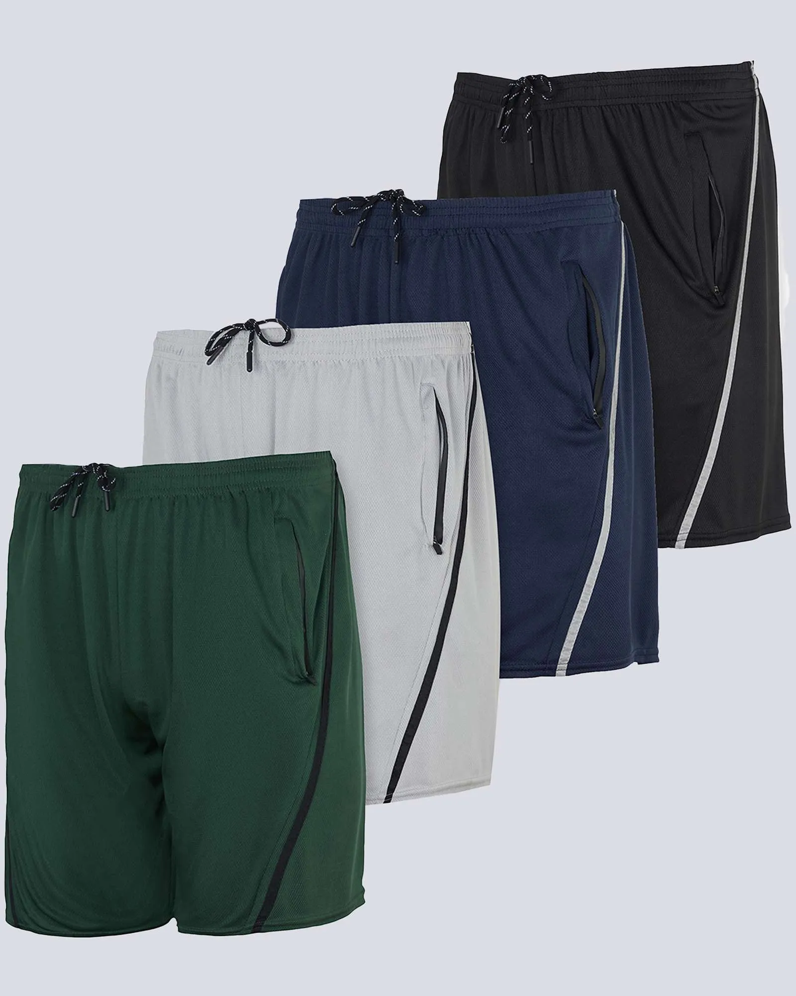 4 Pack: 7 Athletic Running Quick Dry Mesh Shorts with Zipper Pockets (Available In Big & Tall)