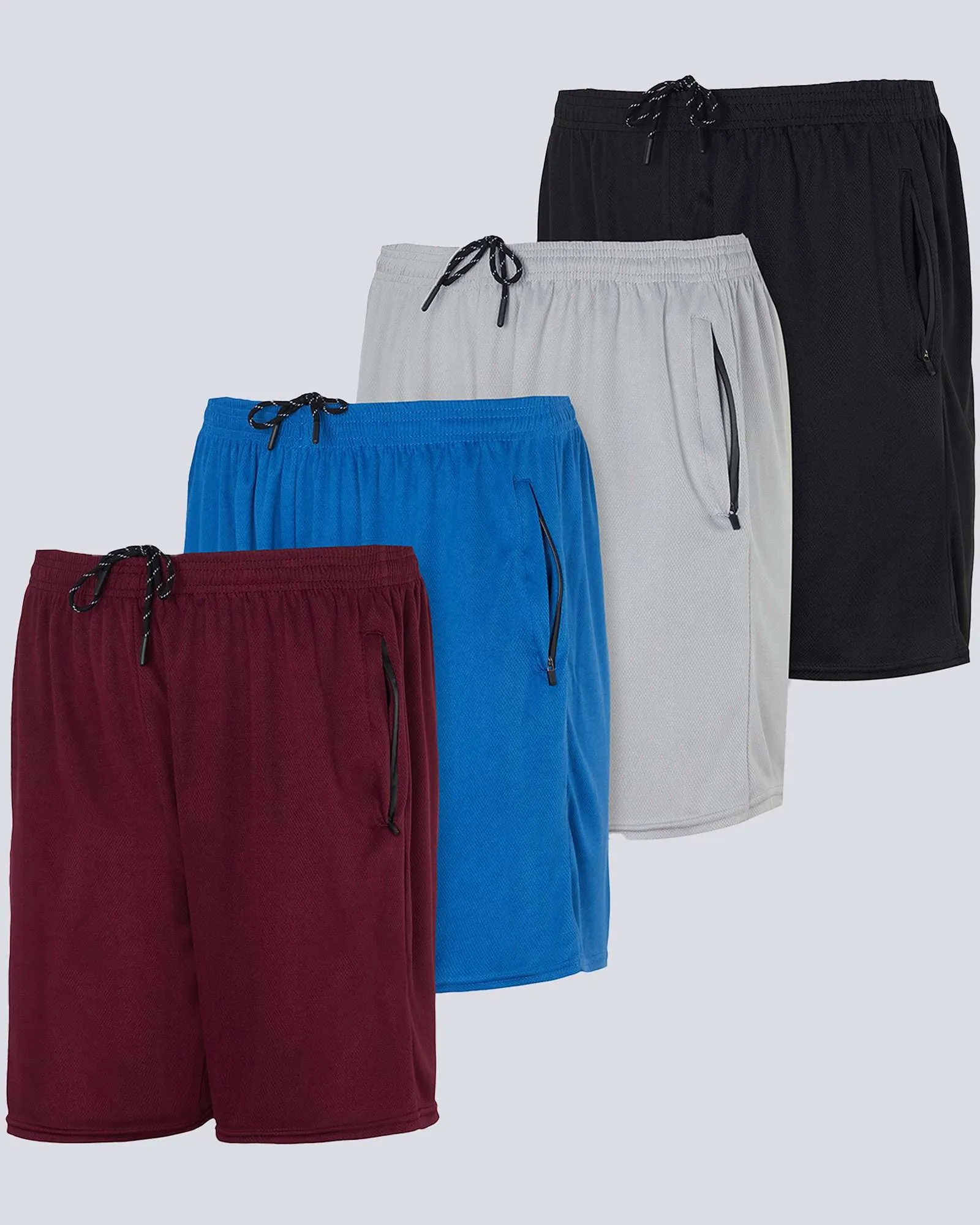 4 Pack: 7 Athletic Running Quick Dry Mesh Shorts with Zipper Pockets (Available In Big & Tall)