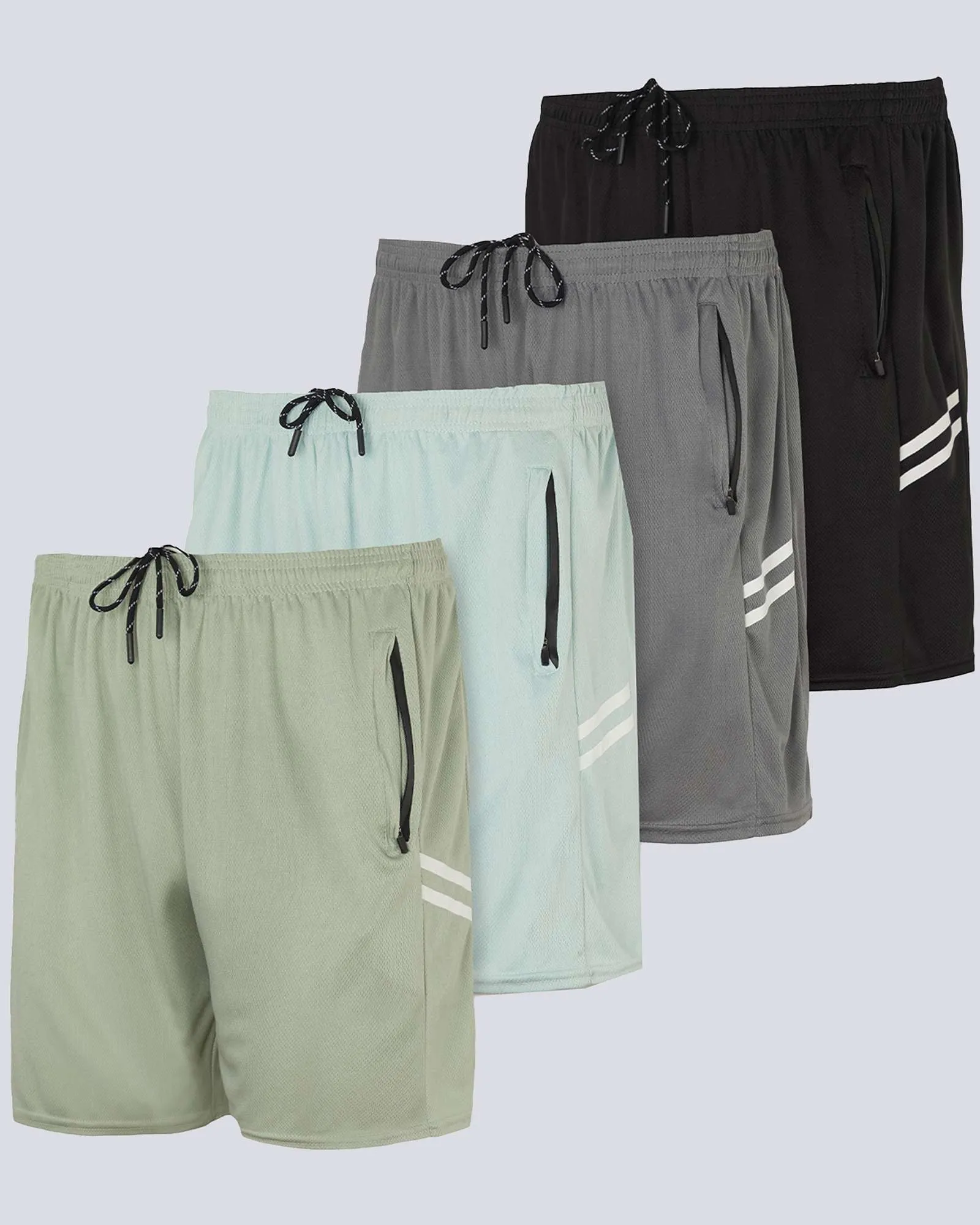 4 Pack: 7 Athletic Running Quick Dry Mesh Shorts with Zipper Pockets (Available In Big & Tall)