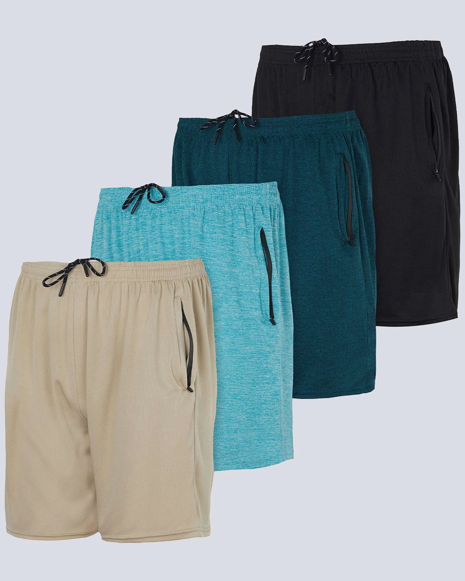 4 Pack: 7 Athletic Running Quick Dry Mesh Shorts with Zipper Pockets (Available In Big & Tall)