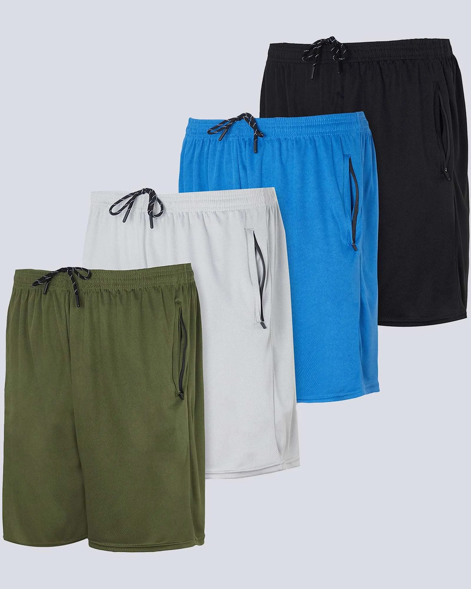 4 Pack: 7 Athletic Running Quick Dry Mesh Shorts with Zipper Pockets (Available In Big & Tall)