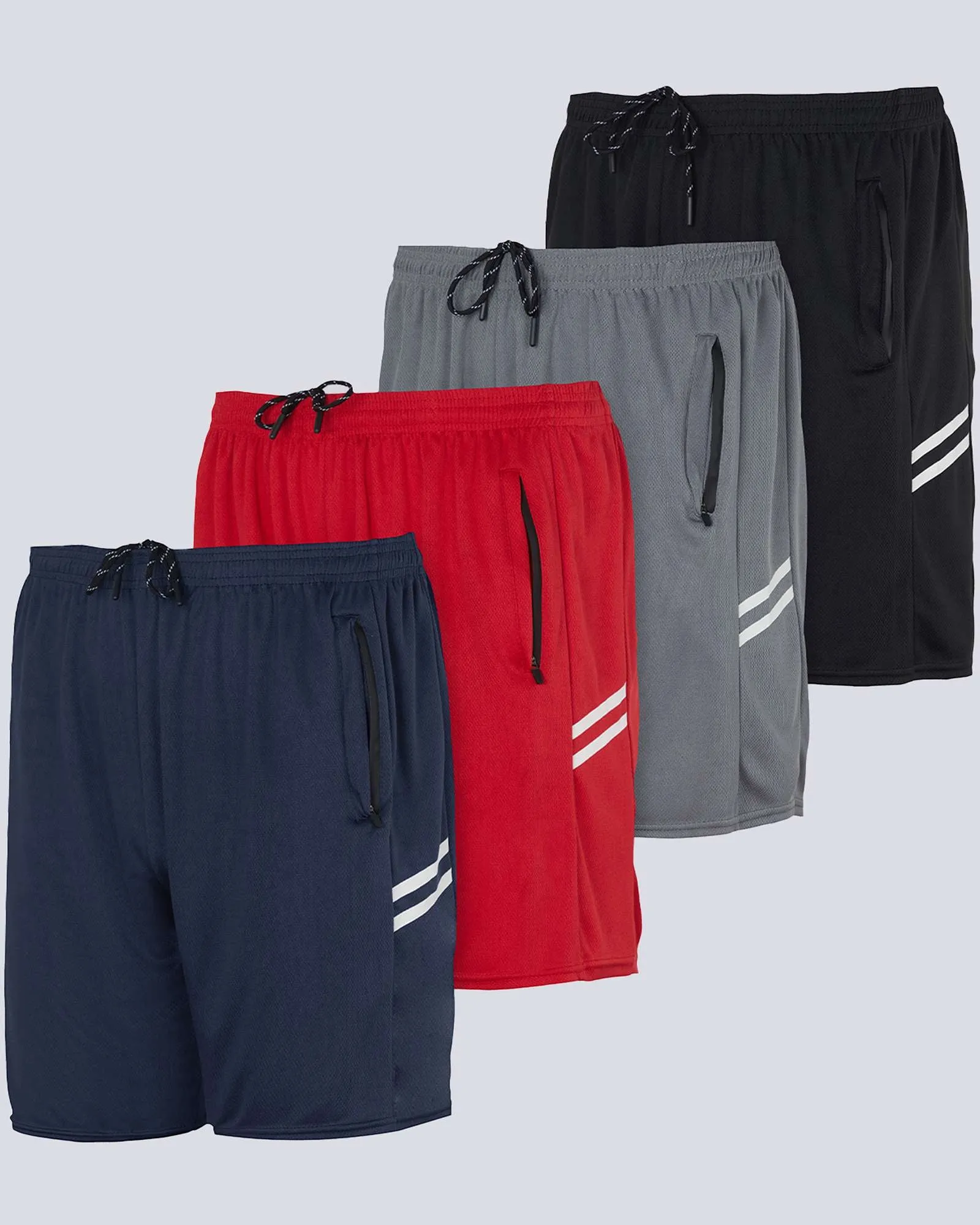 4 Pack: 7 Athletic Running Quick Dry Mesh Shorts with Zipper Pockets (Available In Big & Tall)