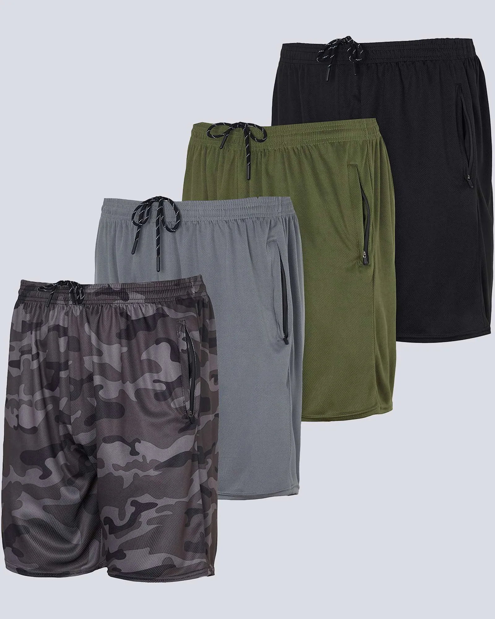 4 Pack: 7 Athletic Running Quick Dry Mesh Shorts with Zipper Pockets (Available In Big & Tall)