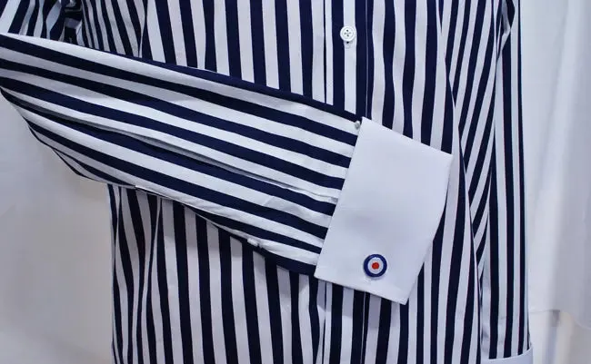 60'S Mod Dark Navy Blue Stripe Pin Collar Shirt