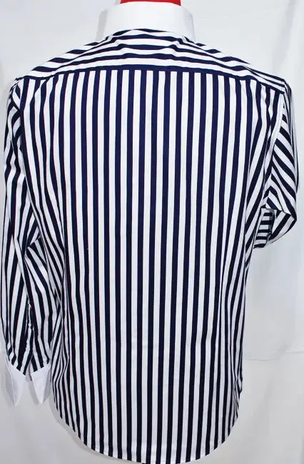 60'S Mod Dark Navy Blue Stripe Pin Collar Shirt