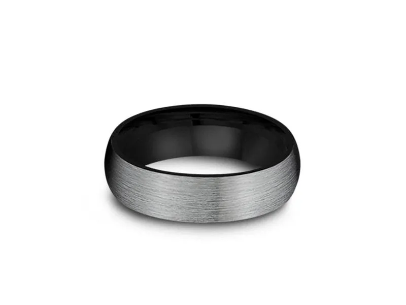 6MM Brushed GRAY GUNMETAL Tungsten Wedding Band DOME AND BLACK INTERIOR