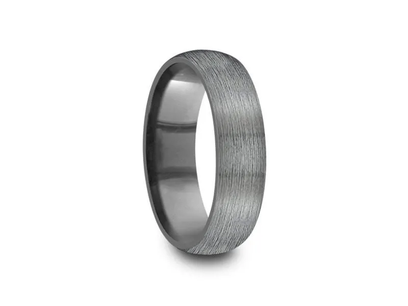 6MM Brushed GRAY GUNMETAL Tungsten Wedding Band DOME AND GRAY INTERIOR