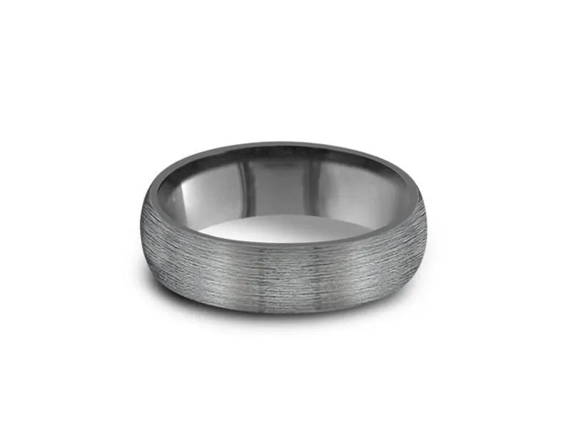 6MM Brushed GRAY GUNMETAL Tungsten Wedding Band DOME AND GRAY INTERIOR