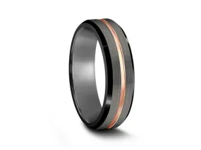 6MM Brushed GRAY Tungsten Wedding Band ROSE GOLD CENTER AND GRAY INTERIOR