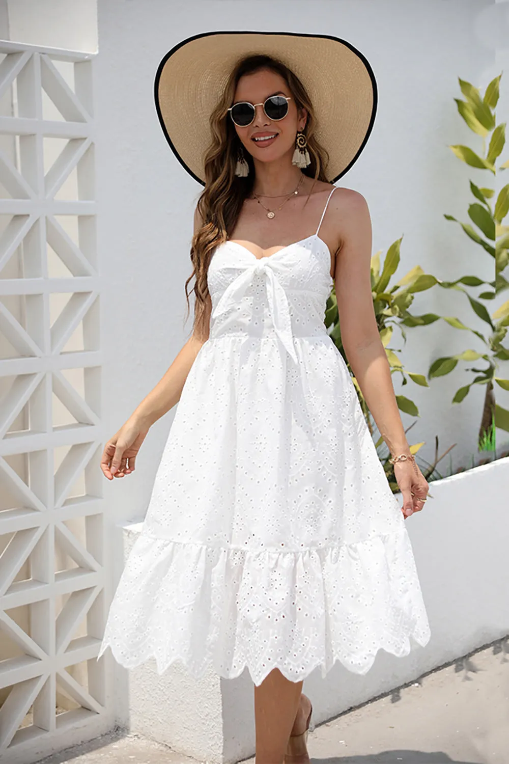 A Line Spaghetti Straps White Summer Dress