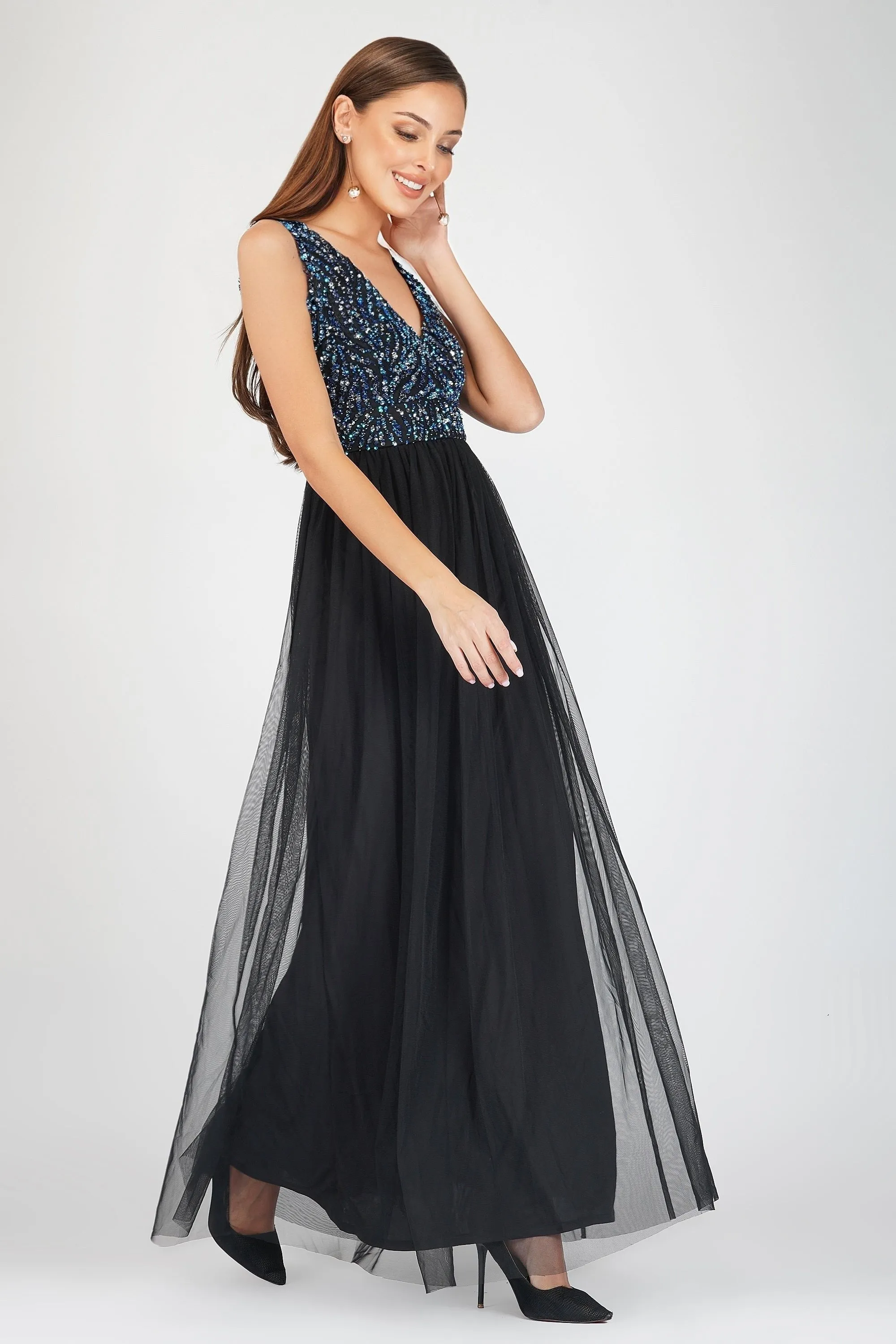 Ada Black Embellished Maxi Dress