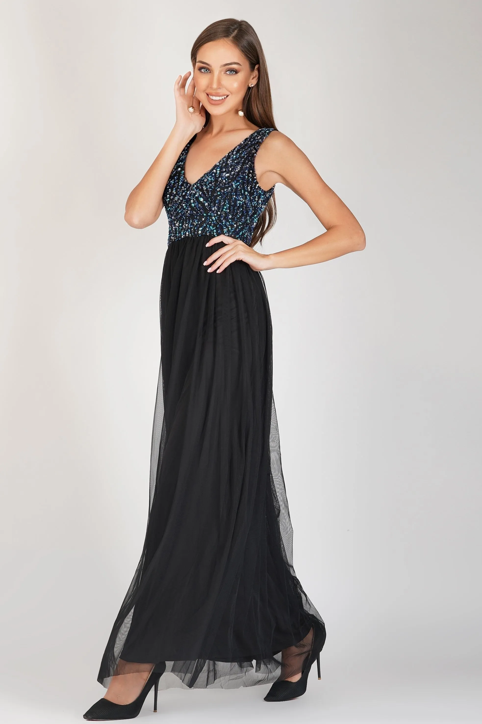 Ada Black Embellished Maxi Dress