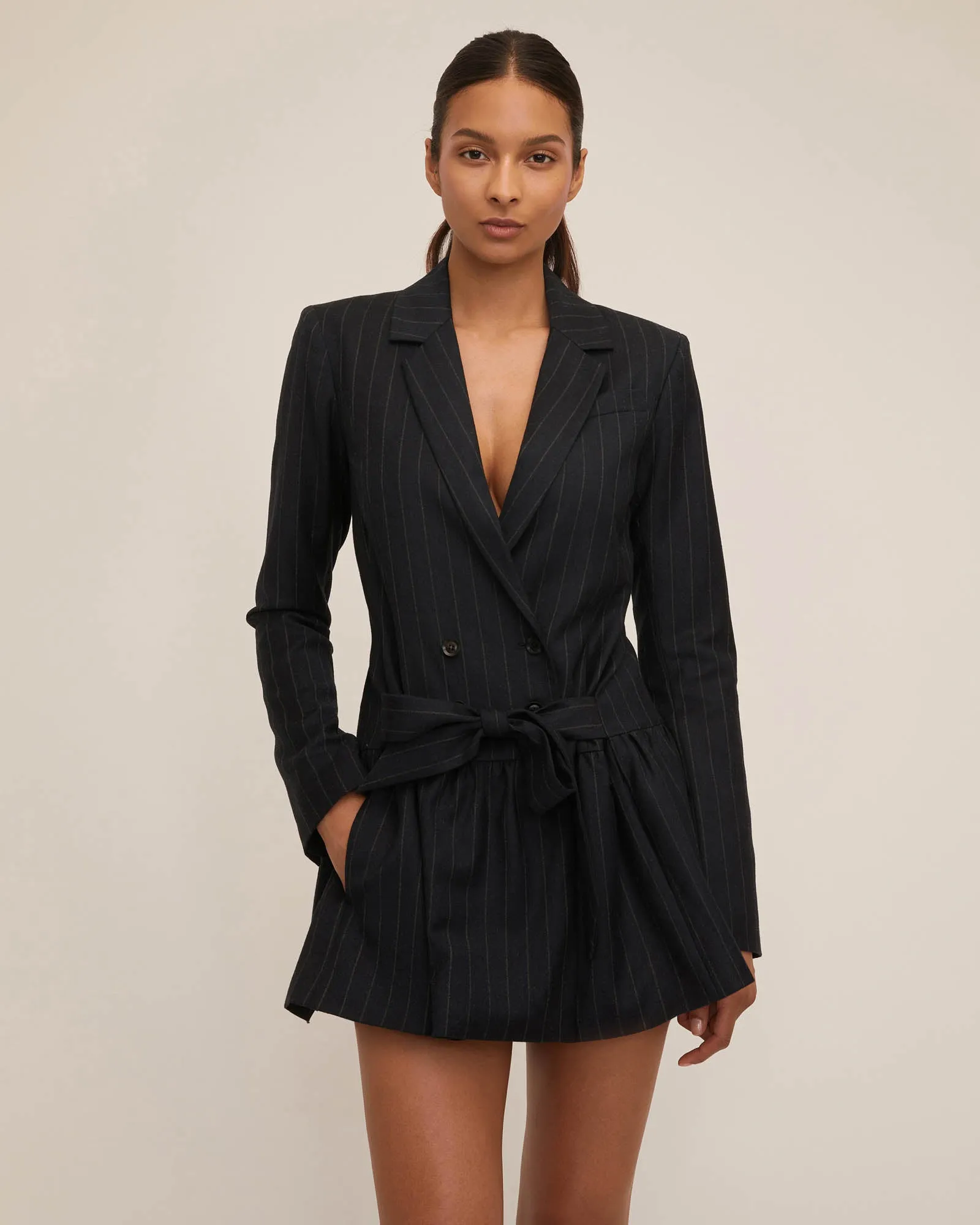 Ainsley Pinstripe Drop Waist Blazer Dress