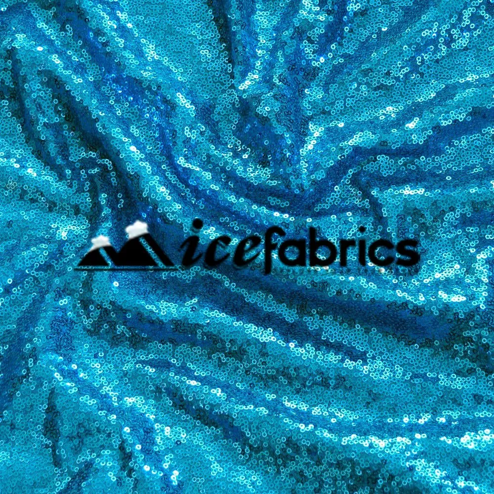 All Over Turquoise Blue Mesh Glitz Mini Sequins Fabric