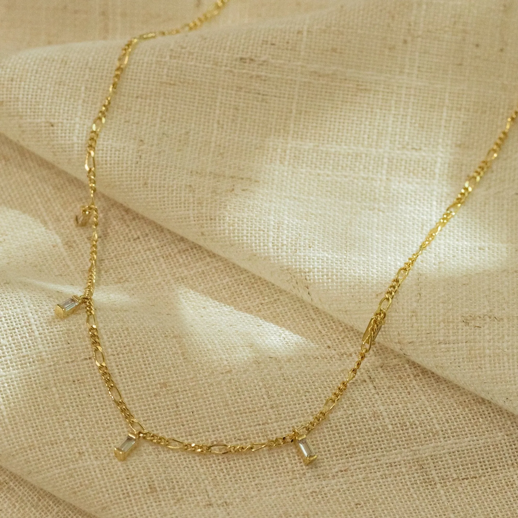 Amelia Gold Station Necklace with Baguette Stone Charms