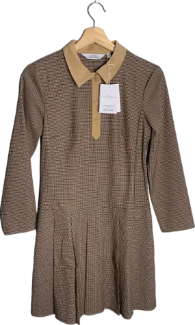 & Other Stories Beige Checked Collar Dress EU 34 UK 6