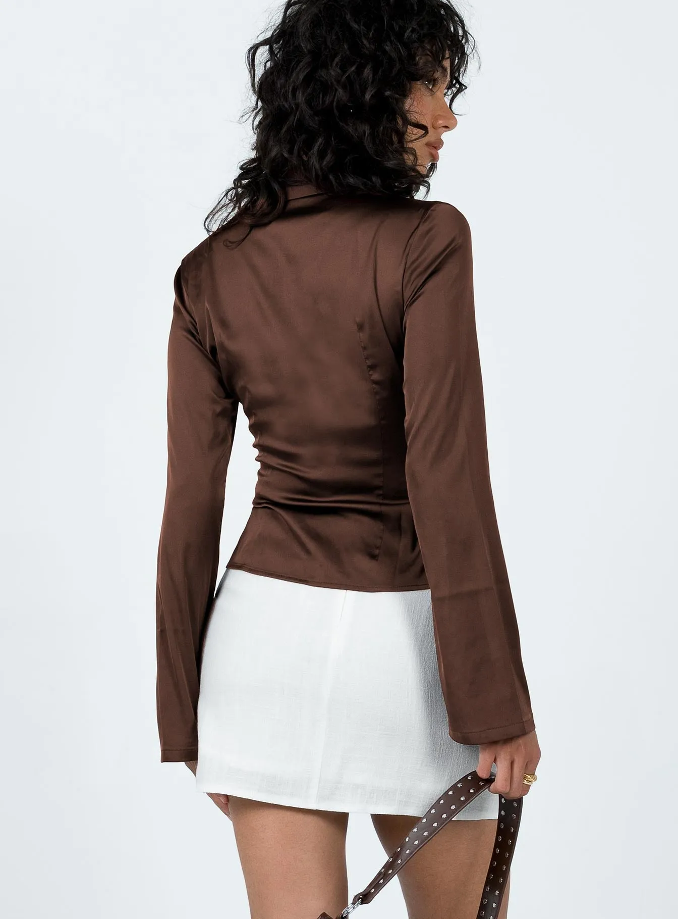 Anni Satin Shirt Chocolate Brown