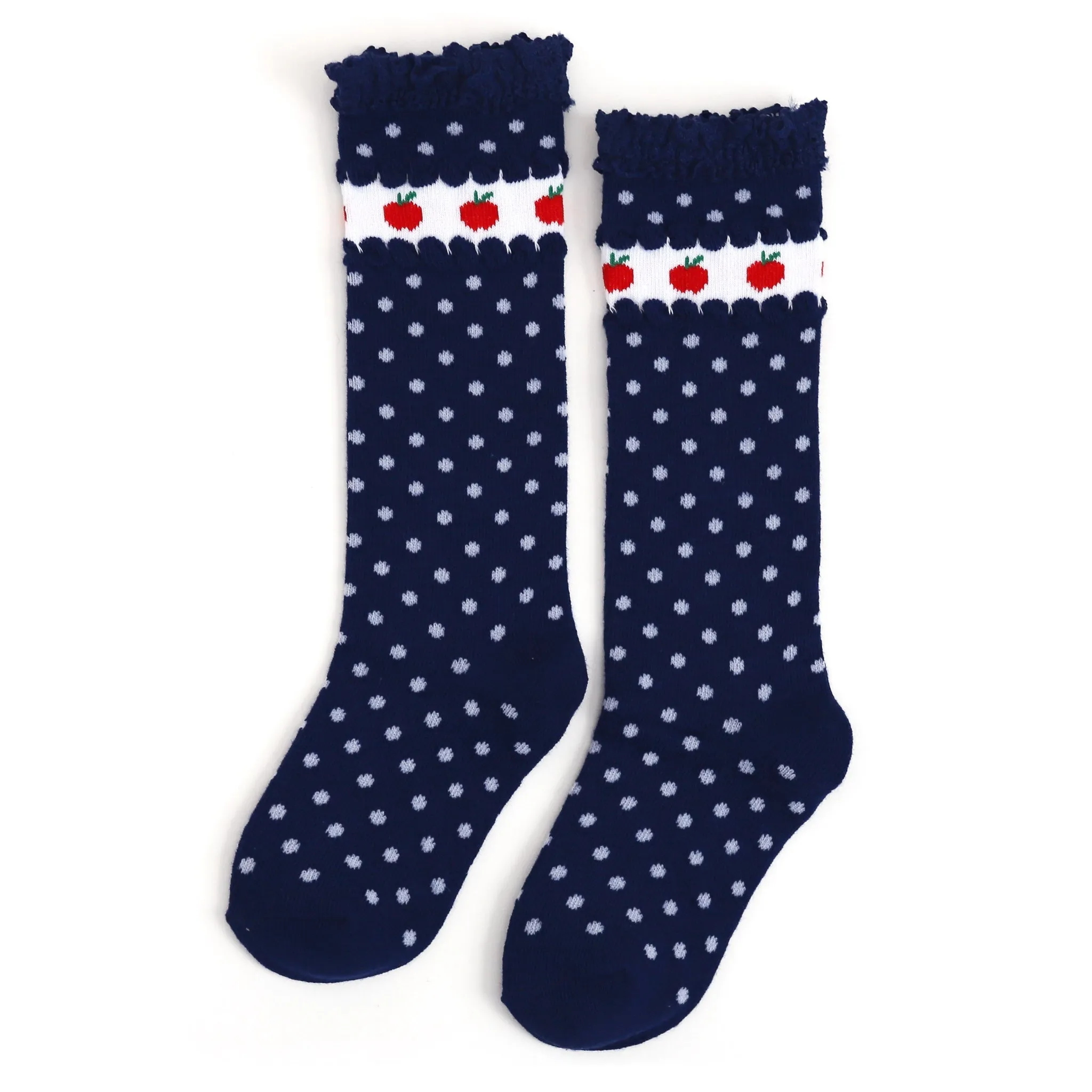 Apple Lace Top Knee High Socks - Bright Navy