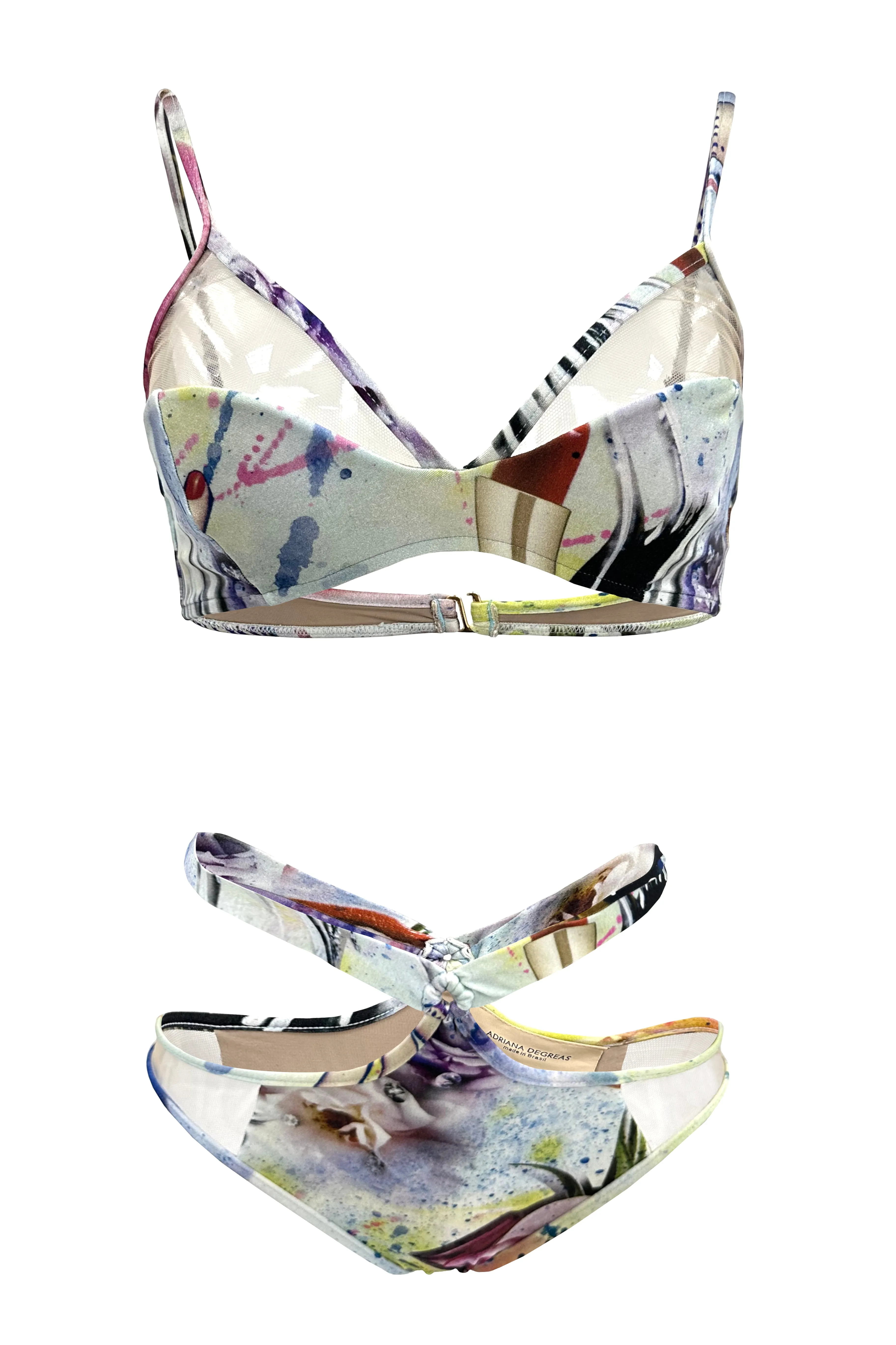 Artsy Eye Mouth Print Tulle Detail Bikini