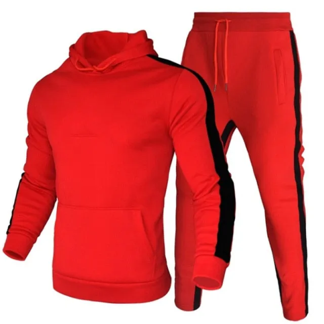 Autumn Winter Jogging Suits for Men Striped Hoodie Pants Casual Tracksuit Male Sportswear Gym Casual Clothing Sweat Suit