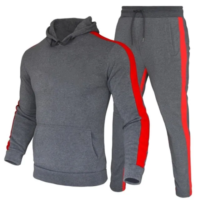 Autumn Winter Jogging Suits for Men Striped Hoodie Pants Casual Tracksuit Male Sportswear Gym Casual Clothing Sweat Suit