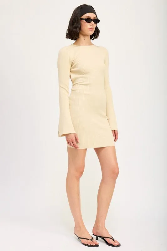 Back Cutout Long Sleeve Mini Dress