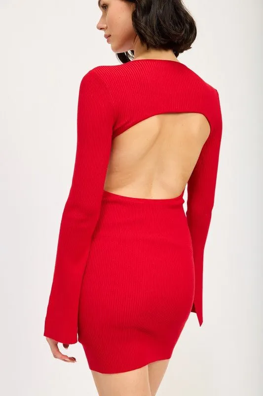 Back Cutout Long Sleeve Mini Dress