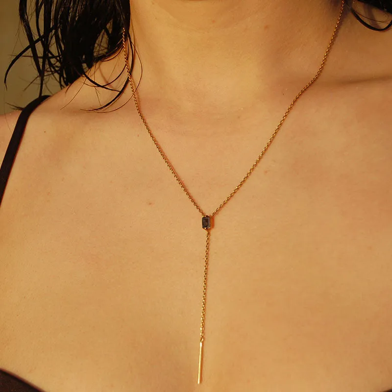 Baguette Lariat, Smokey Quartz, Gold