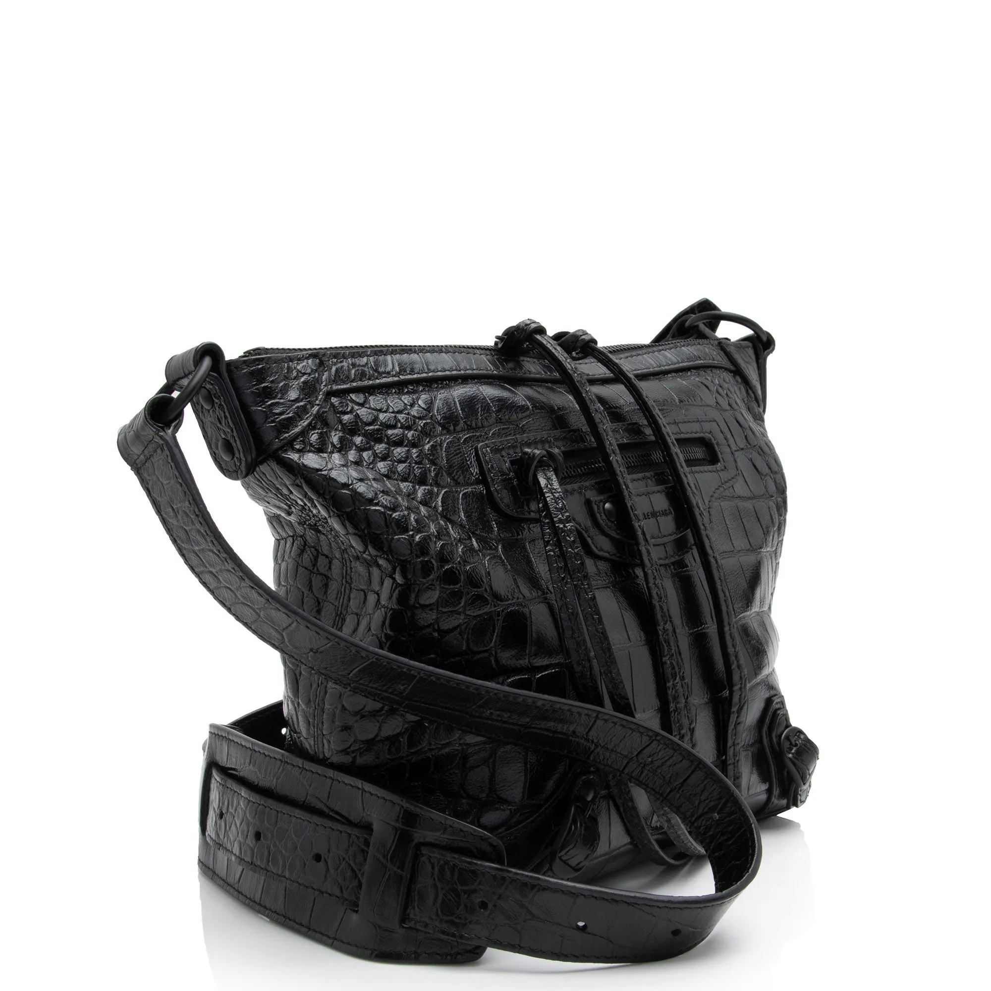 Balenciaga Croc Embossed Calfskin Neo Classic XS Hobo (SHF-eCbmjO)