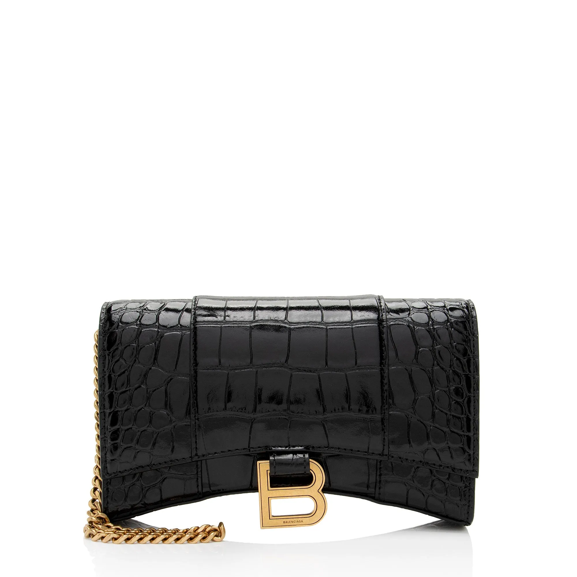 Balenciaga Shiny Croc Embossed Calfskin Hourglass Chain Bag