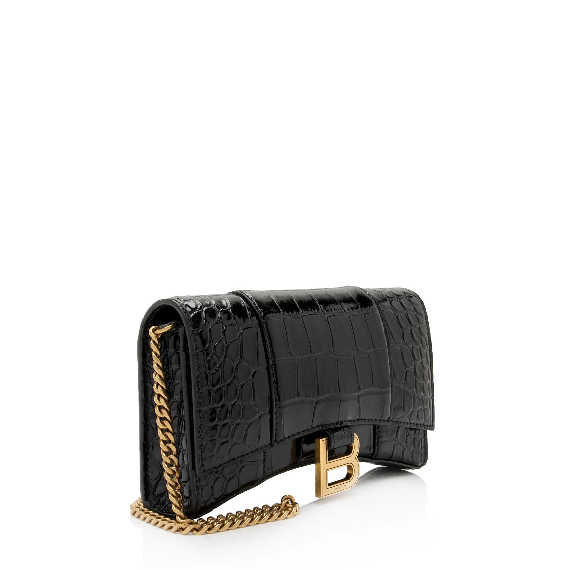 Balenciaga Shiny Croc Embossed Calfskin Hourglass Chain Bag