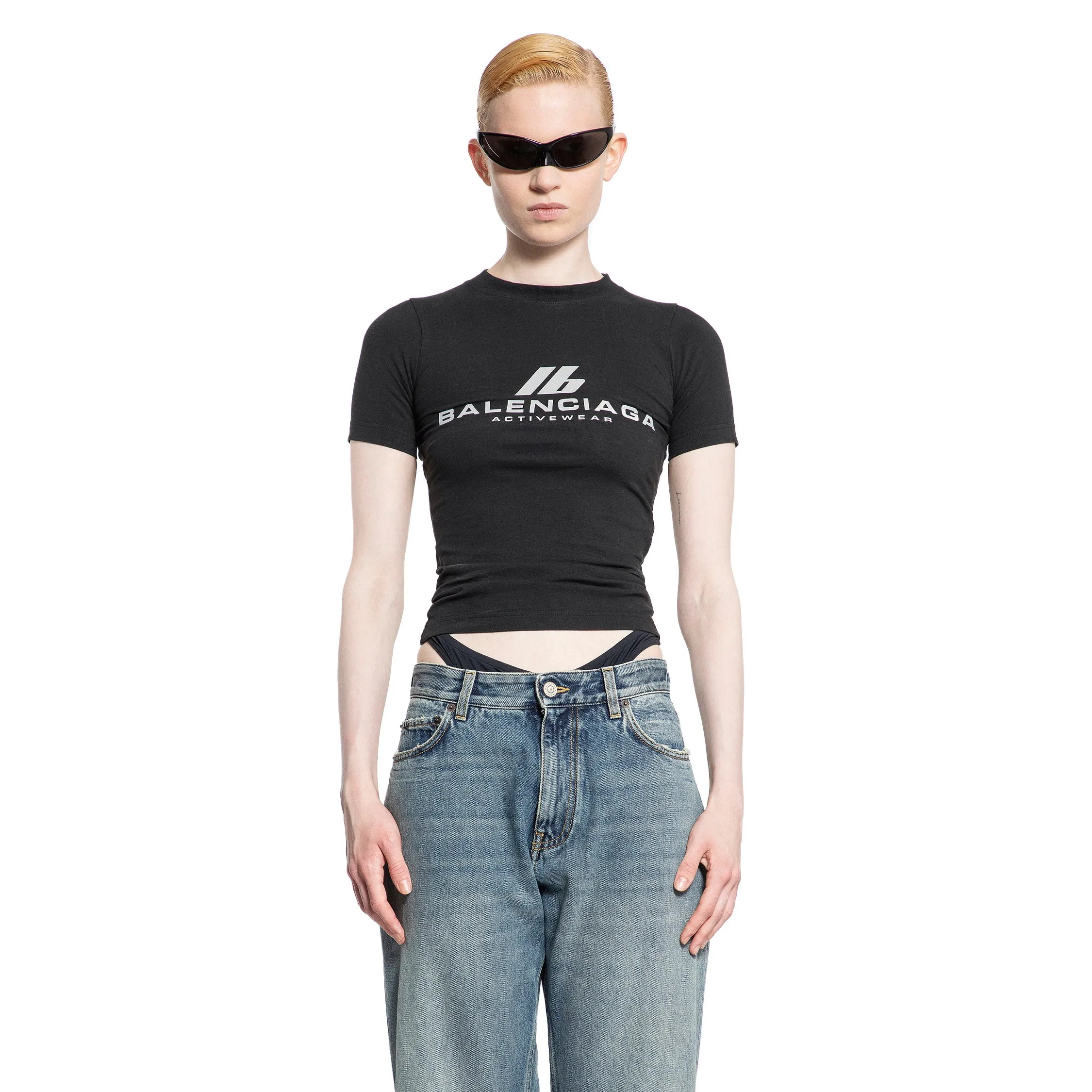 BALENCIAGA WOMAN BLACK T-SHIRTS & TANK TOPS