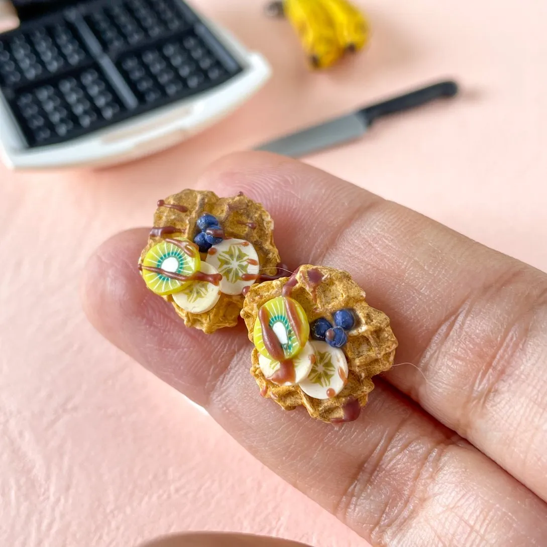 Banana Blueberry Flower Waffles Miniature Ear Studs