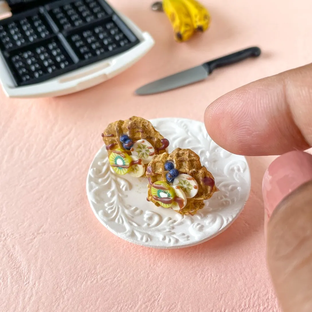 Banana Blueberry Flower Waffles Miniature Ear Studs