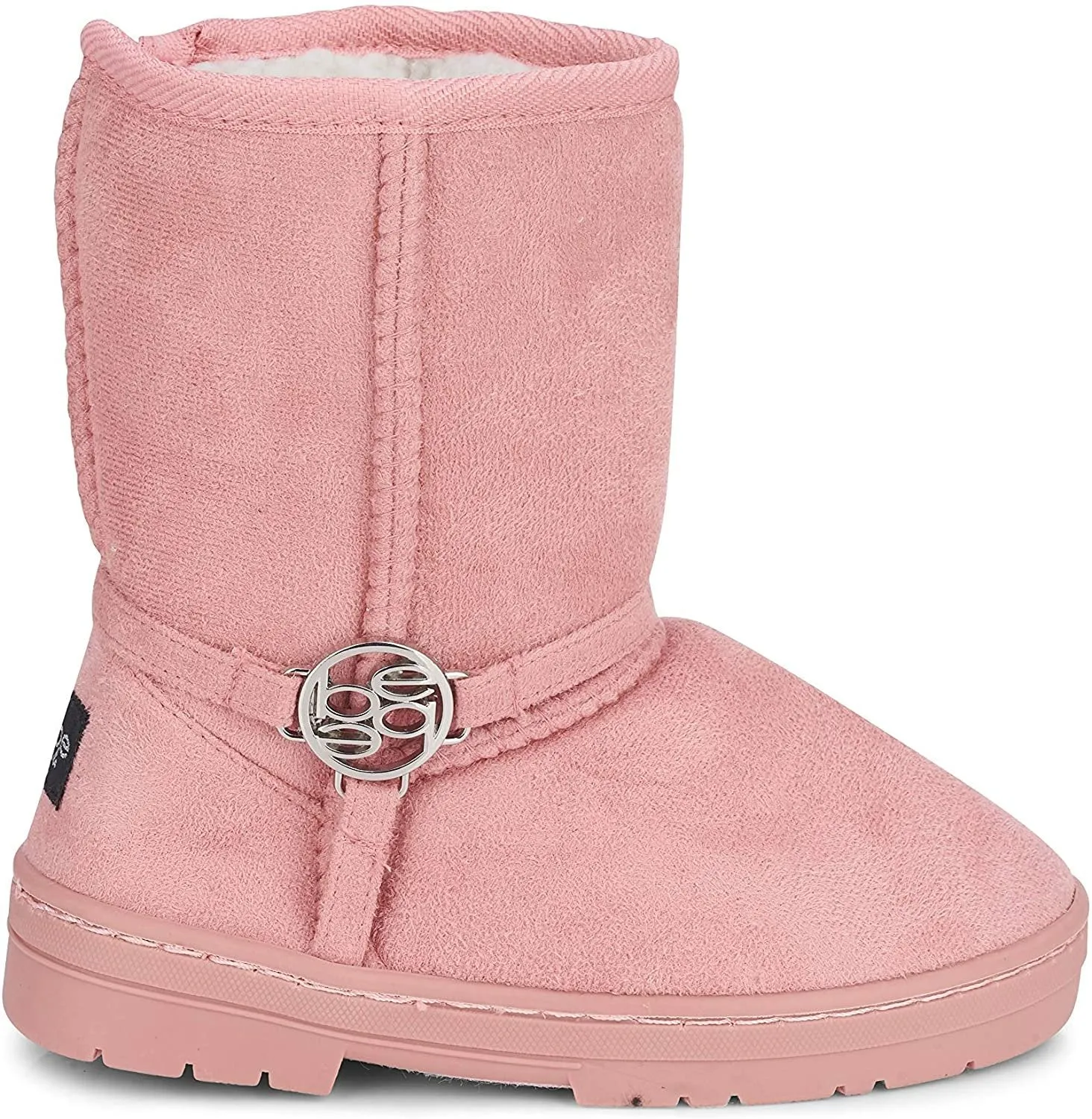 Bebe Girls’ Big Kid Slip On Mid Calf Microsuede Warm Winter Boots with Medallion Harness