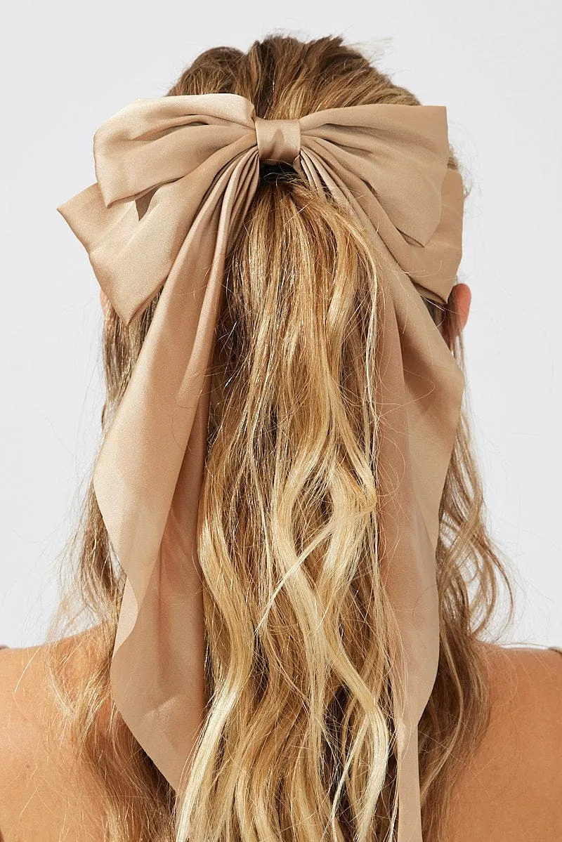 Beige Large Bow Hair Clip