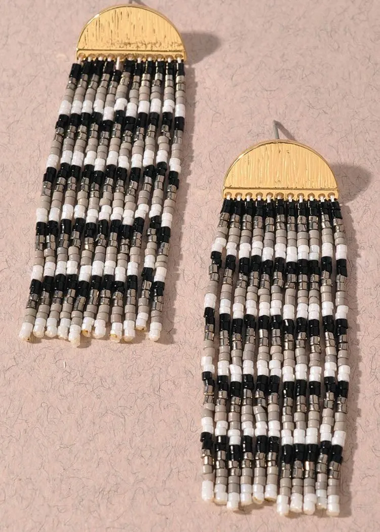 Bergamo Beaded Fringe Earrings-Black/White