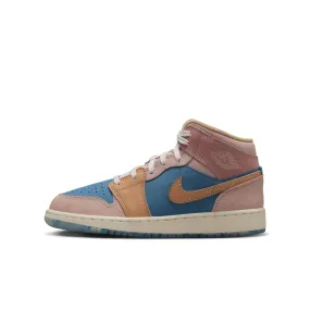 Big Kid's  Jordan 1 Mid - AEGEAN STORM/HEMP-PINK OXFORD