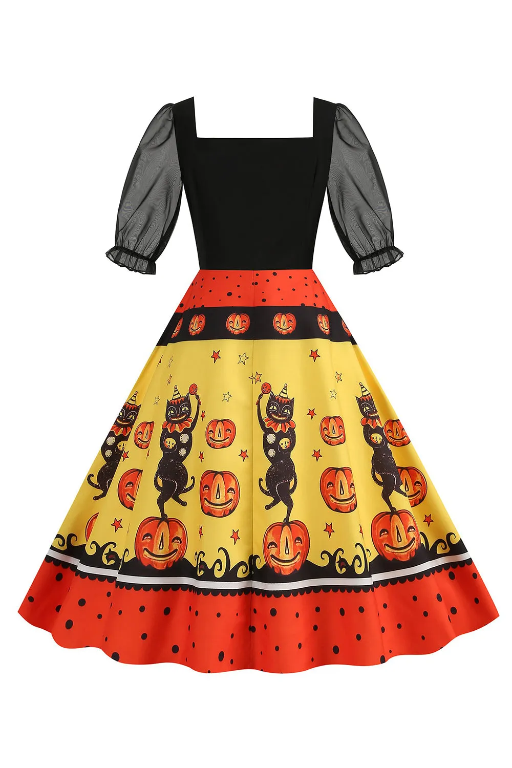 Black A Line Halloween Printed Vintage Dress