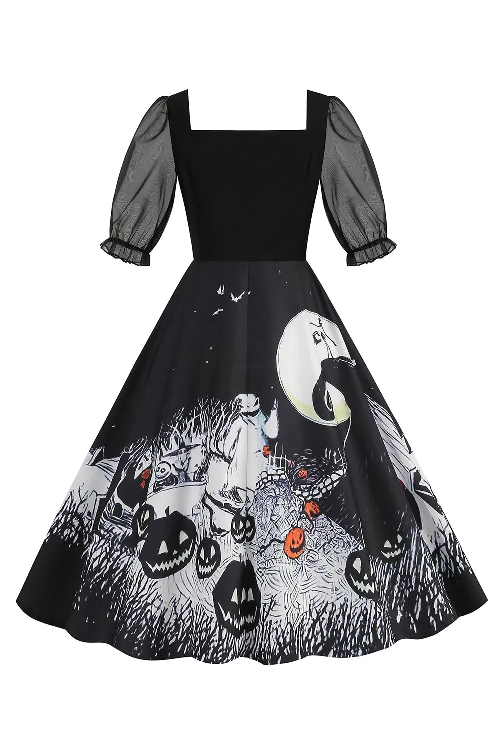 Black A Line Halloween Printed Vintage Dress