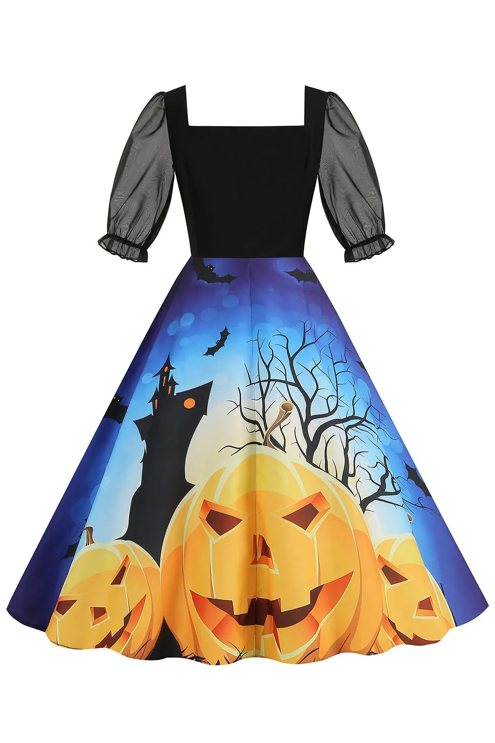 Black A Line Halloween Printed Vintage Dress